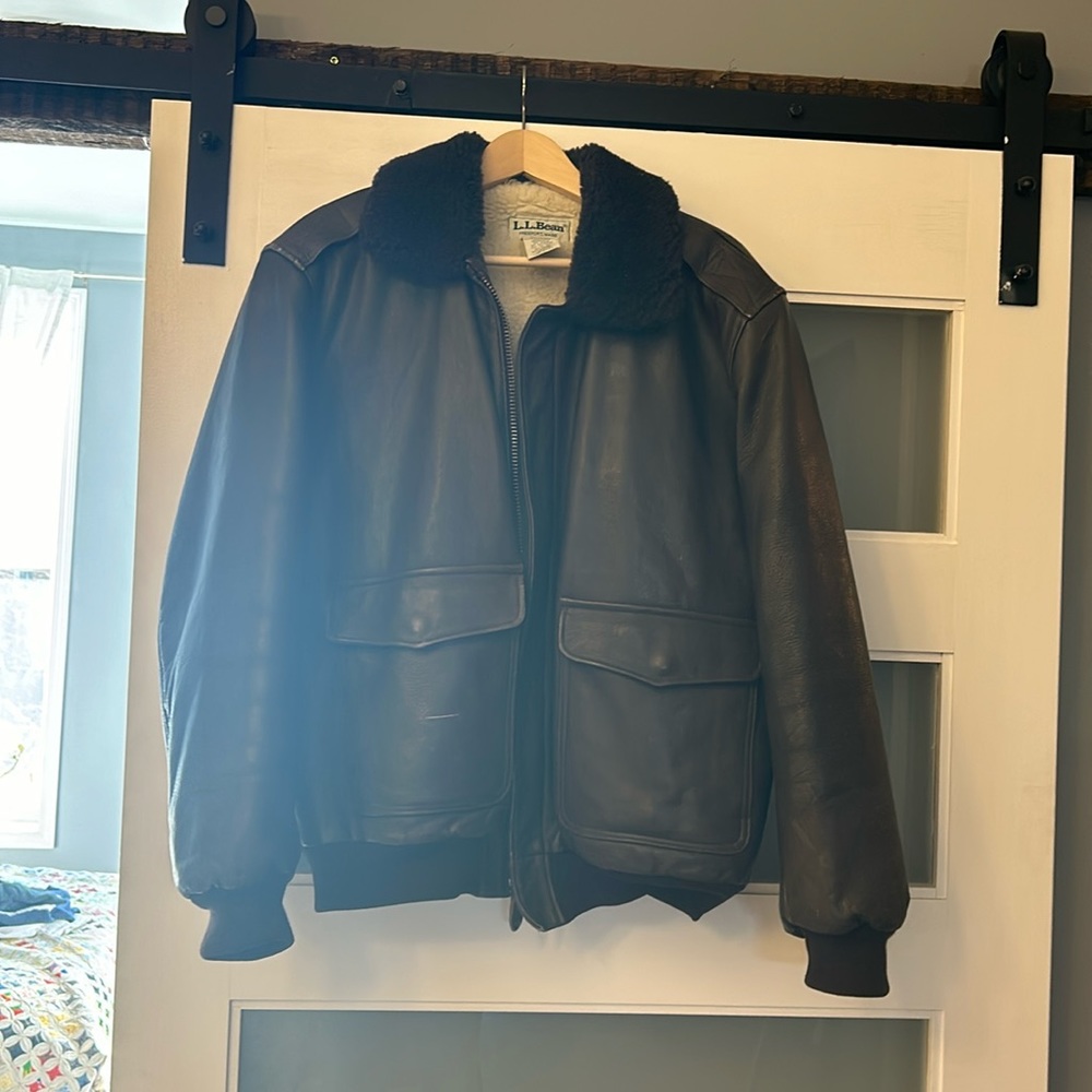 ll bean vintage leather and genuine shearling jacket